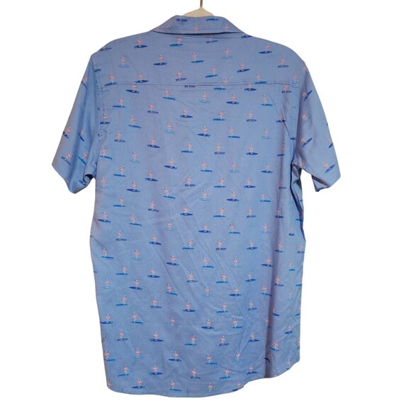 Mens Short Sleeve Button-Up Shirt W/ Flamingo Surfboard Print Eco-Friendly By Fr - Picture 2 of 12